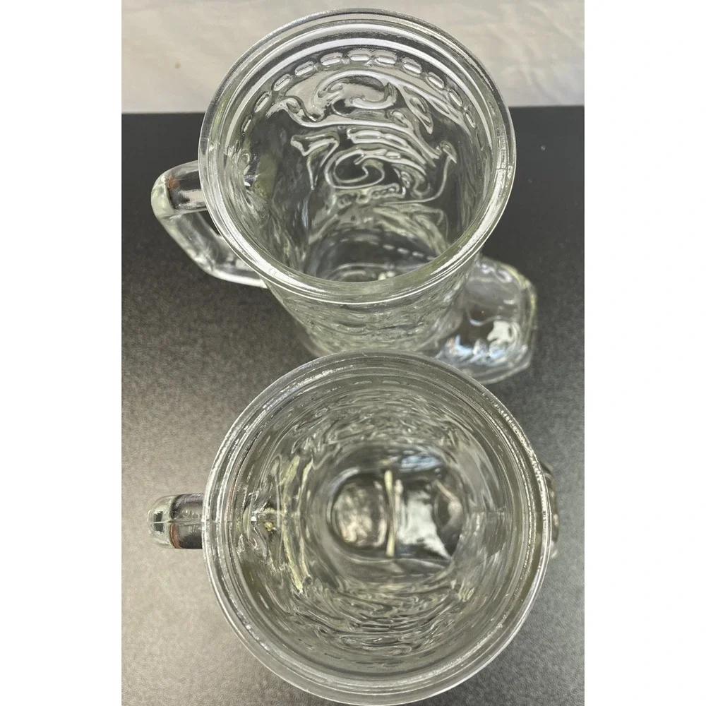 Vintage‎ lot of 2 Libbey Clear Glass Beer Mugs Cowboy Boots western bar ware